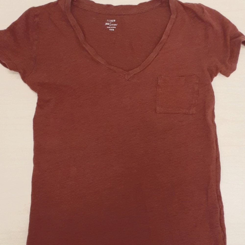 J Crew 100% Linen tshirt maroon xxs